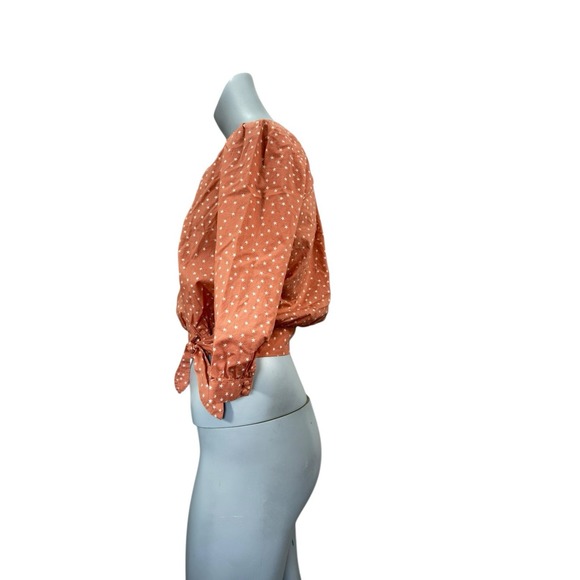 Madewell Women's XS Star Print Peach/ Pink 3/4 Sleeve‎ Tie Waist Wrap Top Preown - Picture 3 of 7